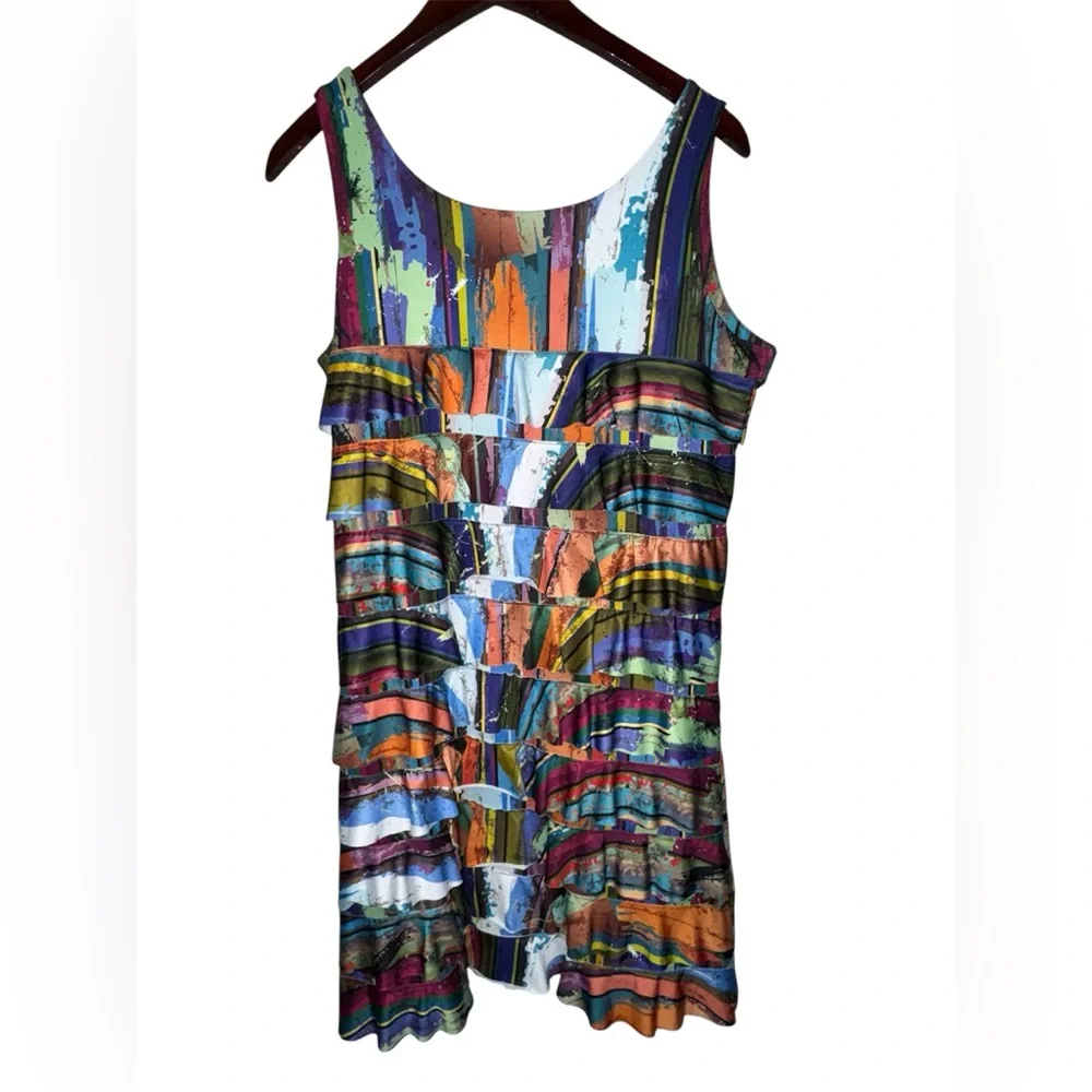 ISLE by Melis Kozan Multicolor Abstract Ruffle Dress Size XL Made in Turkey - Picture 2 of 5